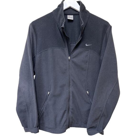Nike Fit Therma Mens Black Long Sleeve Waffle Knit Full Zip Fleece Jacket Size S - Picture 1 of 11